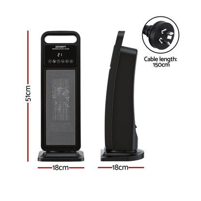 Alona.com.au Appliances > Heaters > Electric Heaters Devanti 2000W Ceramic Tower Heater Space Heaters Indoor Oscillating Black