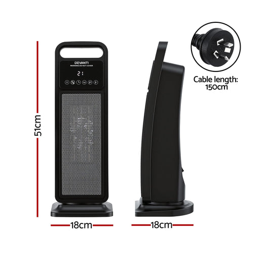 Alona.com.au Appliances > Heaters > Electric Heaters Devanti 2000W Ceramic Tower Heater Space Heaters Indoor Oscillating Black