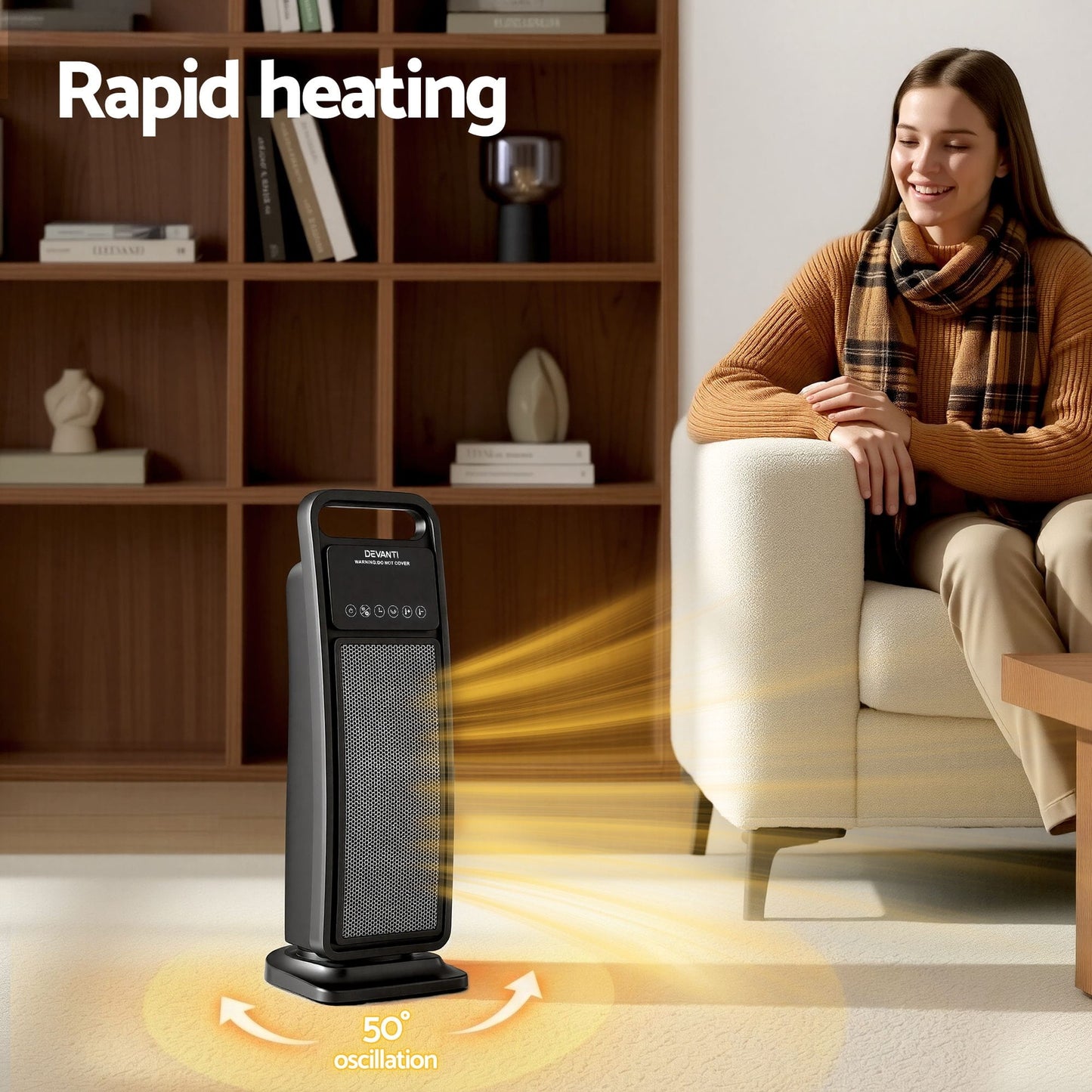 Alona.com.au Appliances > Heaters > Electric Heaters Devanti 2000W Ceramic Tower Heater Space Heaters Indoor Oscillating Black
