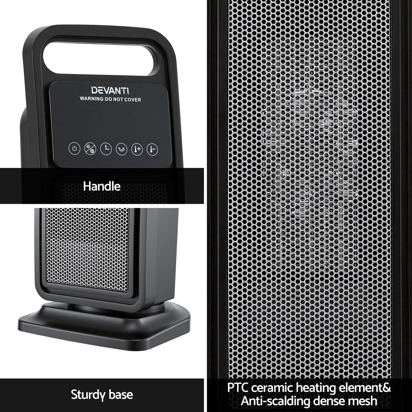 Alona.com.au Appliances > Heaters > Electric Heaters Devanti 2000W Ceramic Tower Heater Space Heaters Indoor Oscillating Black