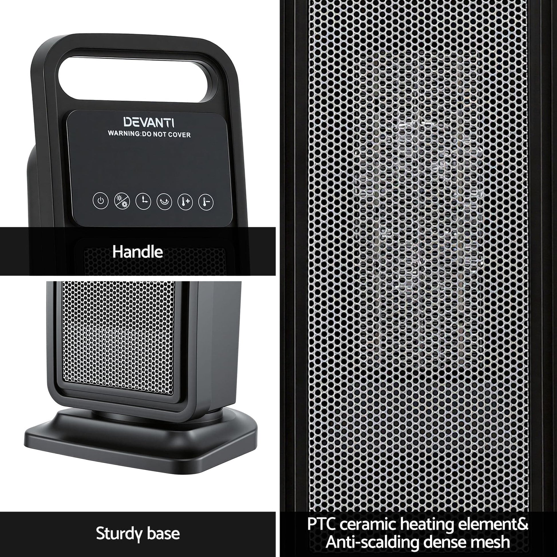 Alona.com.au Appliances > Heaters > Electric Heaters Devanti 2000W Ceramic Tower Heater Space Heaters Indoor Oscillating Black