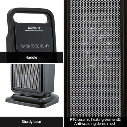 Alona.com.au Appliances > Heaters > Electric Heaters Devanti 2000W Ceramic Tower Heater Space Heaters Indoor Oscillating Black