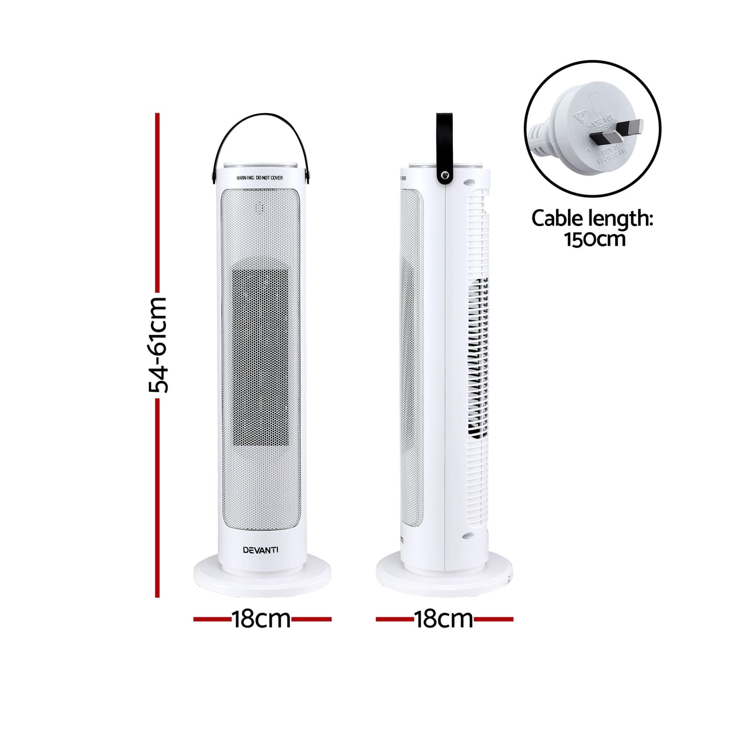 Alona.com.au Appliances > Heaters > Electric Heaters Devanti 2000W Ceramic Tower Heater Space Heaters Oscillating Indoor White