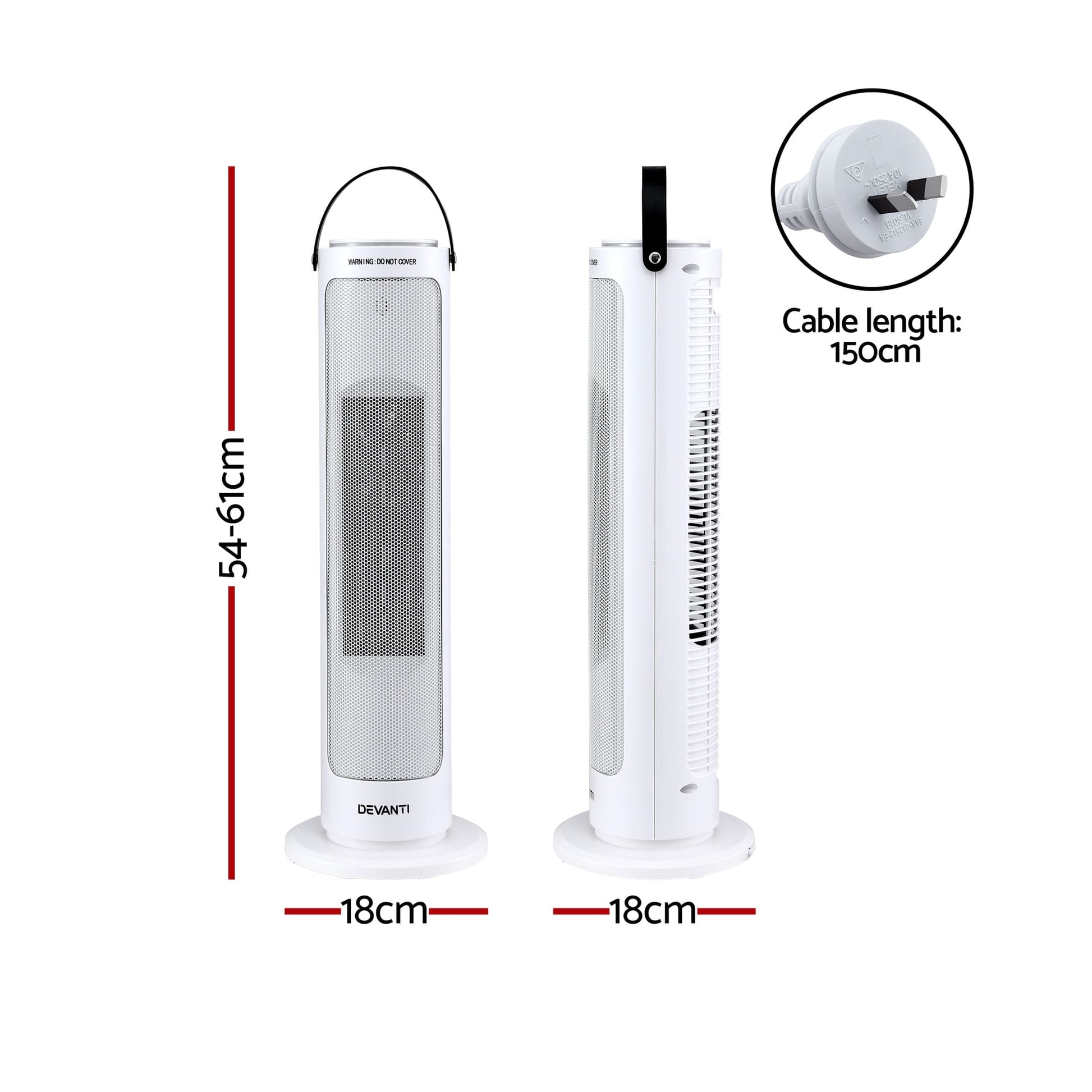 Alona.com.au Appliances > Heaters > Electric Heaters Devanti 2000W Ceramic Tower Heater Space Heaters Oscillating Indoor White