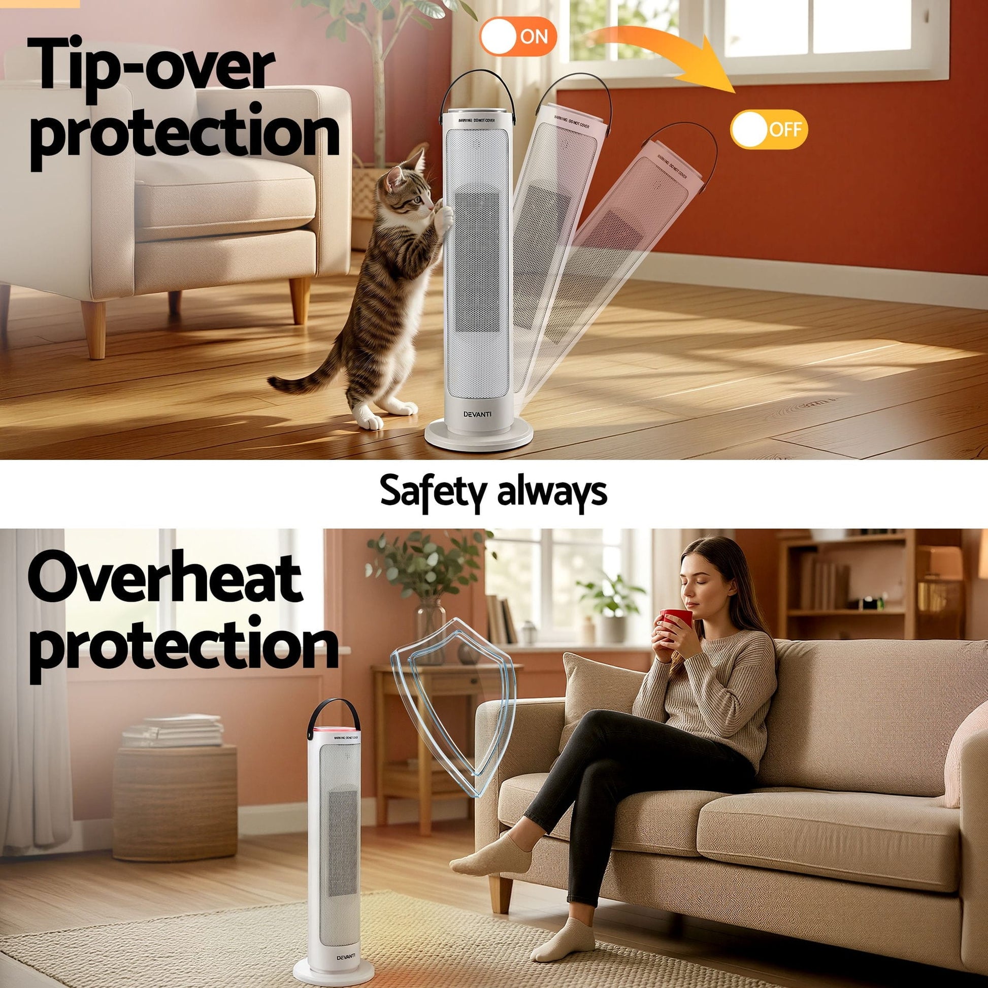 Alona.com.au Appliances > Heaters > Electric Heaters Devanti 2000W Ceramic Tower Heater Space Heaters Oscillating Indoor White
