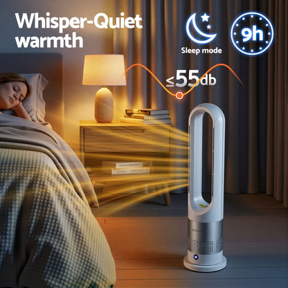 Alona.com.au Appliances > Heaters > Electric Heaters Devanti Bladeless Tower Fan Heater and Cooler 2in1 Portable Oscillation Fan for Bedroom Room Office Use White