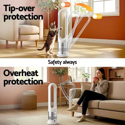 Alona.com.au Appliances > Heaters > Electric Heaters Devanti Bladeless Tower Fan Heater and Cooler 2in1 Portable Oscillation Fan for Bedroom Room Office Use White