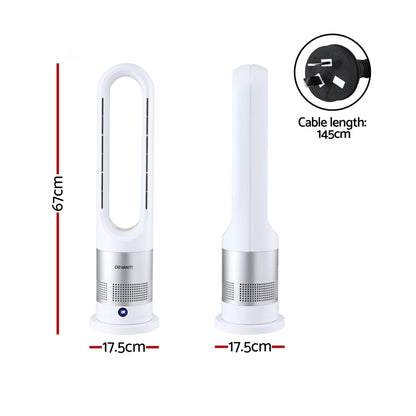 Alona.com.au Appliances > Heaters > Electric Heaters Devanti Bladeless Tower Fan Heater and Cooler 2in1 Portable Oscillation Fan for Bedroom Room Office Use White