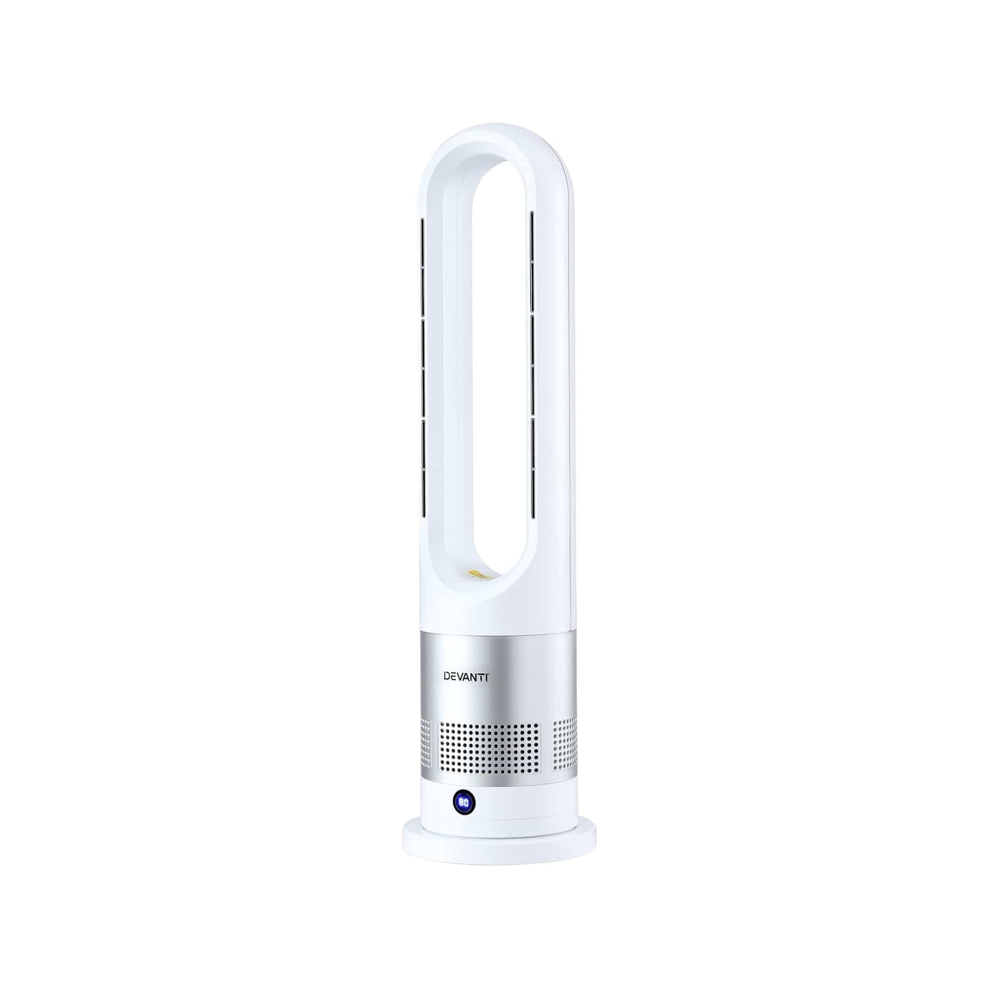 Alona.com.au Appliances > Heaters > Electric Heaters Devanti Bladeless Tower Fan Heater and Cooler 2in1 Portable Oscillation Fan for Bedroom Room Office Use White