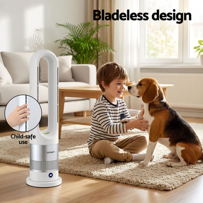 Alona.com.au Appliances > Heaters > Electric Heaters Devanti Bladeless Tower Fan Heater and Cooler 2in1 Portable Oscillation Fan for Bedroom Room Office Use White
