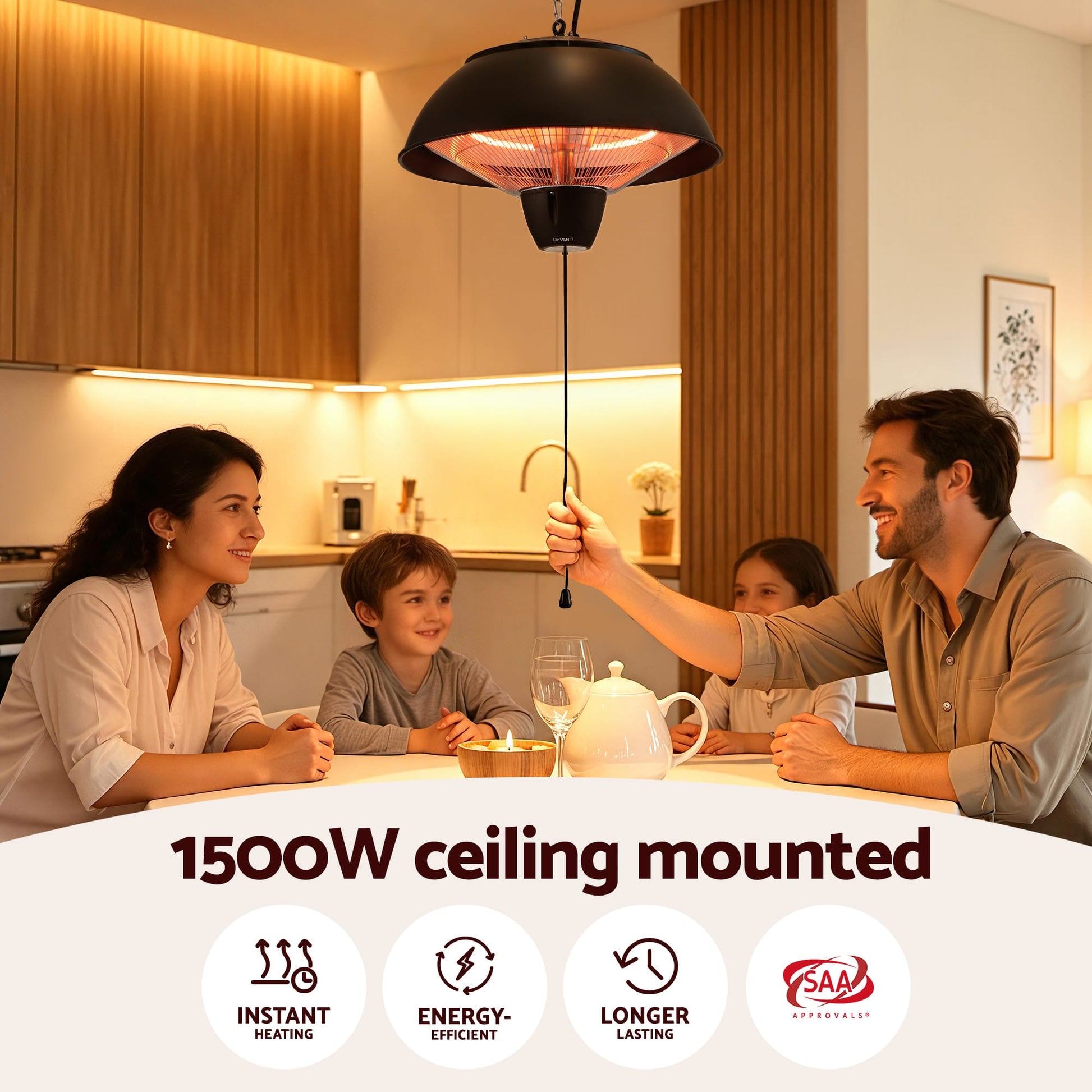 Alona.com.au Appliances > Heaters > Patio Heaters Devanti 1500W Electric Patio Infrared Heater Hanging Heaters Ceiling Mounted Remote