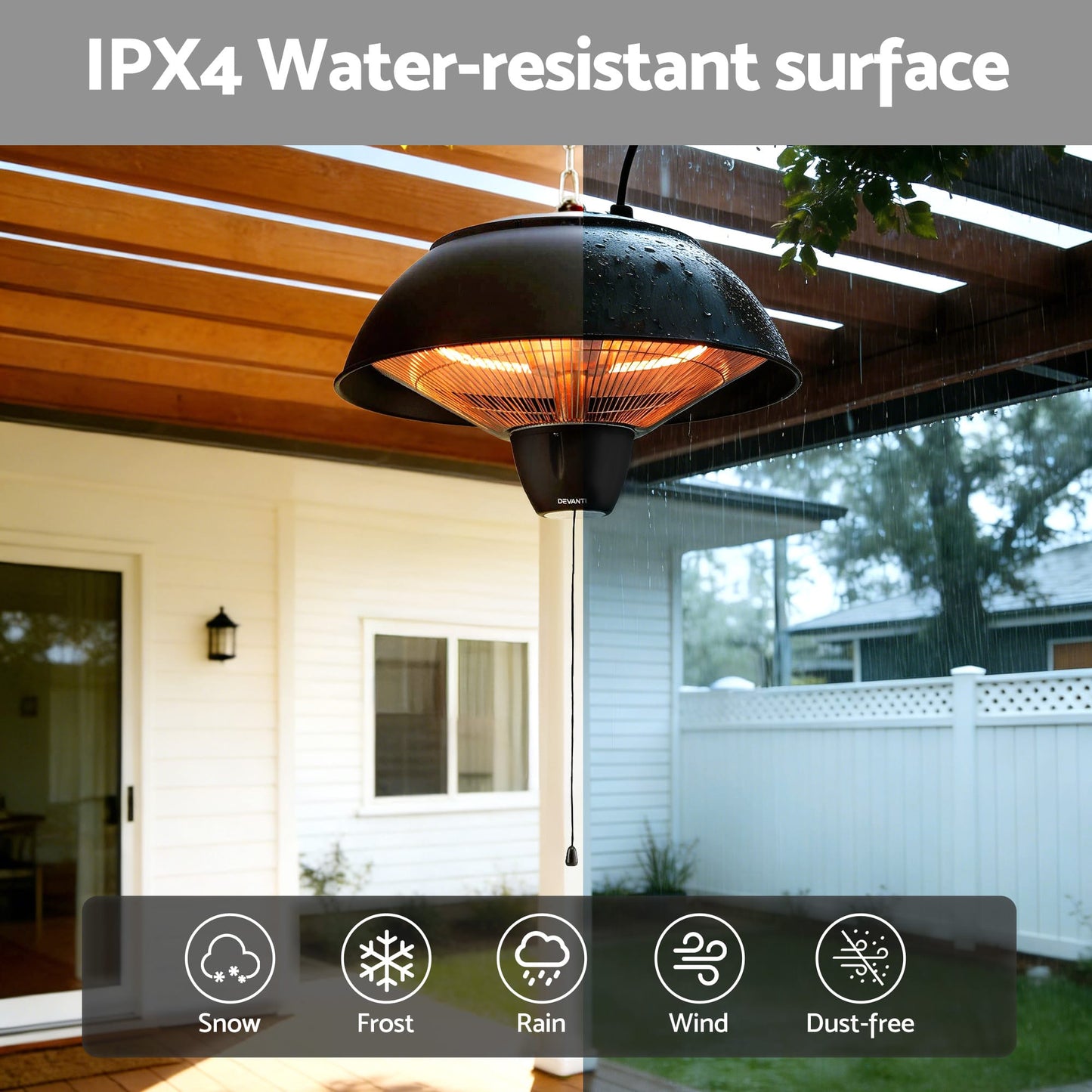 Alona.com.au Appliances > Heaters > Patio Heaters Devanti 1500W Electric Patio Infrared Heater Hanging Heaters Ceiling Mounted Remote