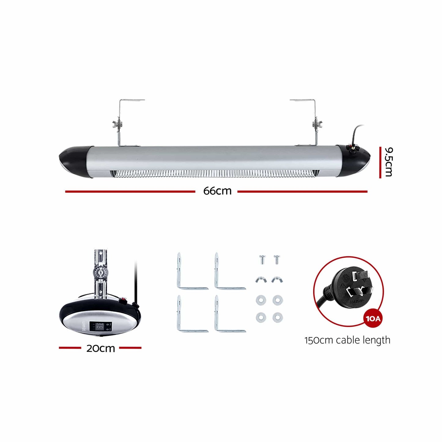 Alona.com.au Appliances > Heaters > Patio Heaters Devanti 2PCS Electric Radiant Strip Heater Indoor Outdoor Patio Remote Control 1500W