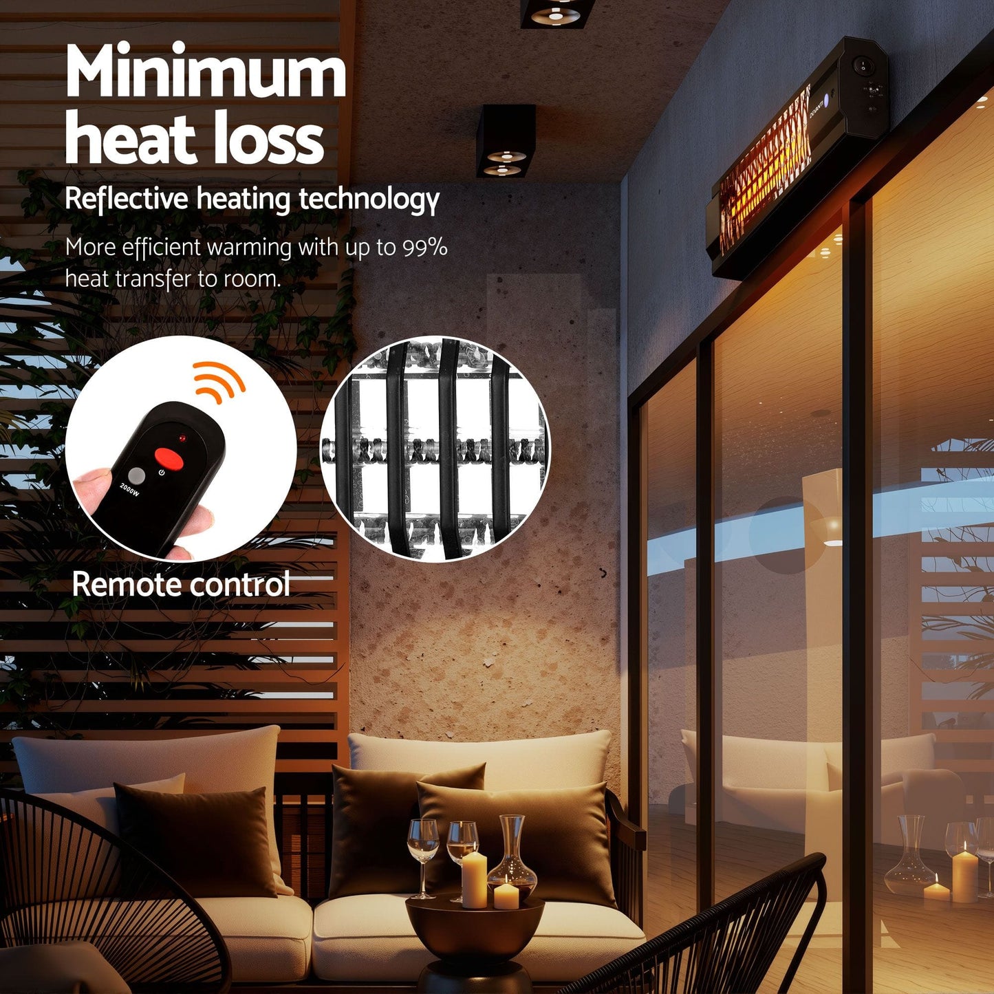 Alona.com.au Appliances > Heaters > Patio Heaters Devanti 2PCS Electric Strip Heater Radiant Infrared Heaters 2000W