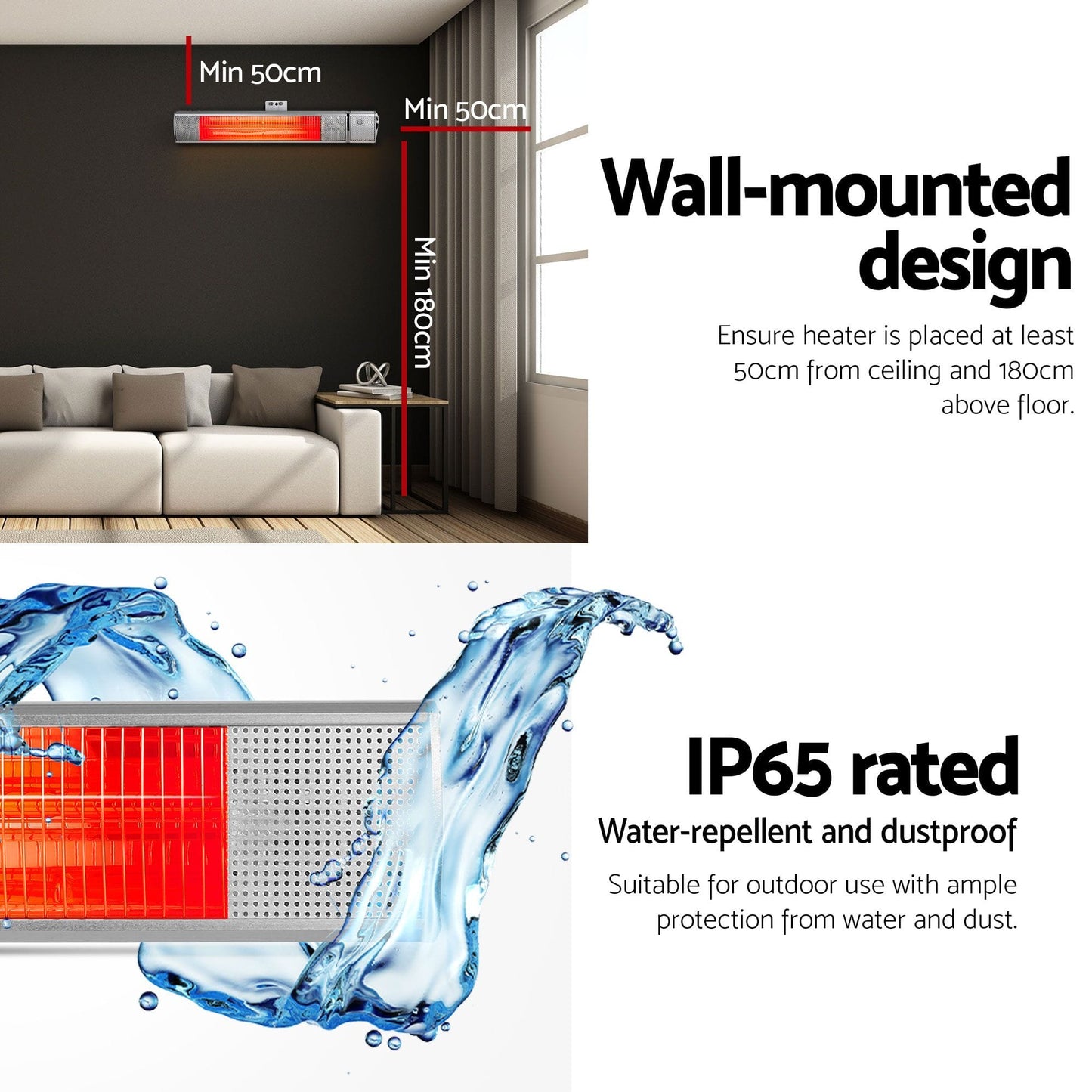 Alona.com.au Appliances > Heaters > Patio Heaters Devanti 2PCS Electric Strip Heater Radiant Infrared Heaters Remote Control 2000W