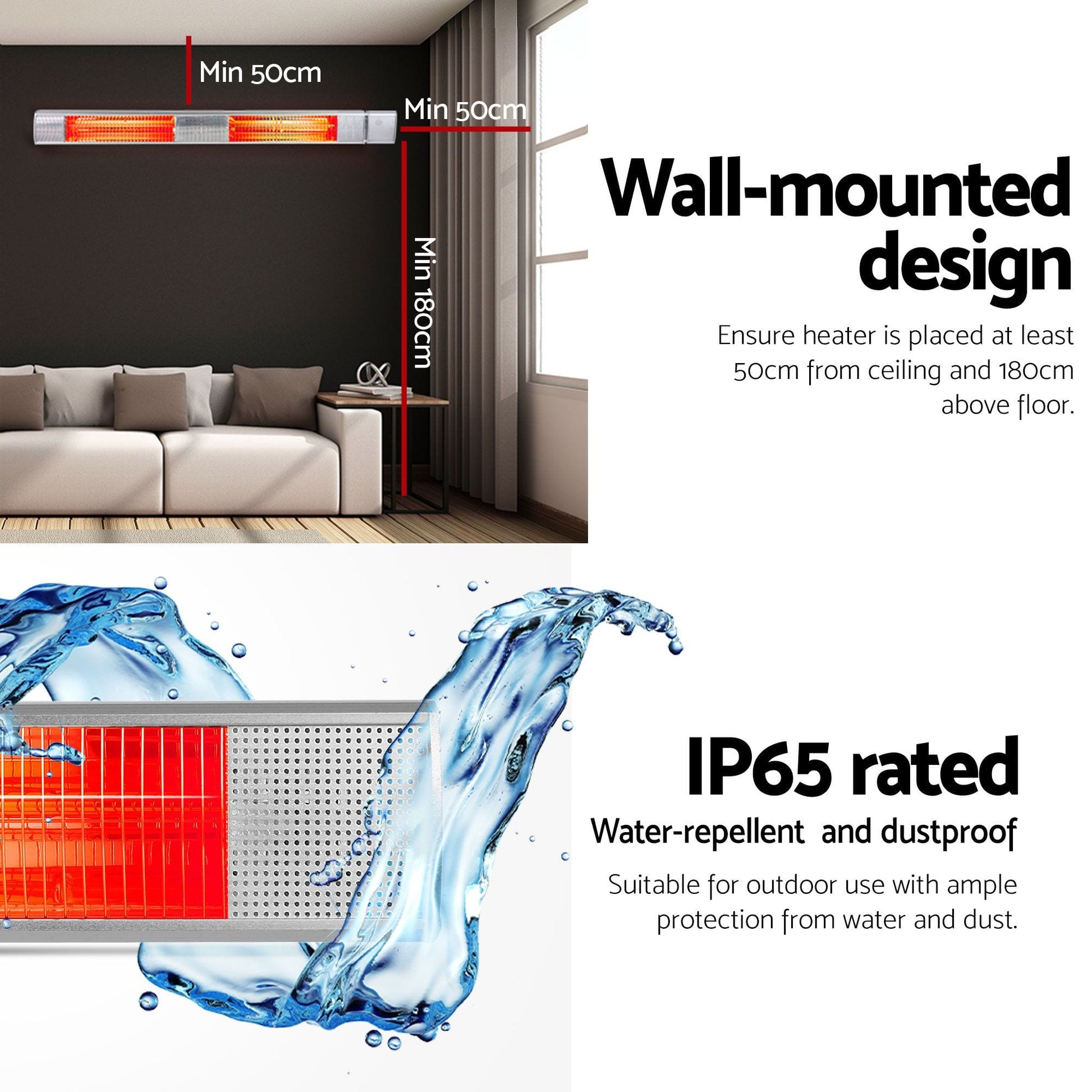 Alona.com.au Appliances > Heaters > Patio Heaters Devanti 2PCS Electric Strip Heater Radiant Infrared Heaters Remote Control 3000W