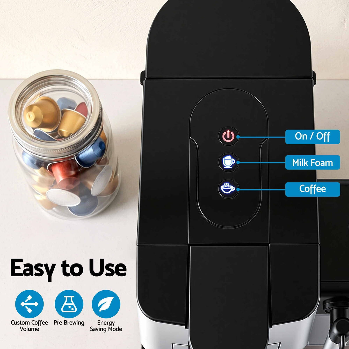 Alona.com.au Appliances > Kitchen Appliances > Coffee Machines & Accessories Devanti Capsule Coffee Pod Machine with Milk Frother, Black