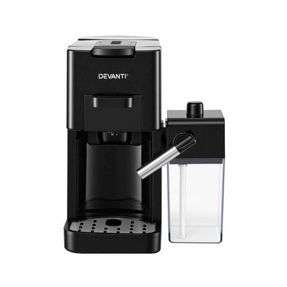 Alona.com.au Appliances > Kitchen Appliances > Coffee Machines & Accessories Devanti Capsule Coffee Pod Machine with Milk Frother, Black