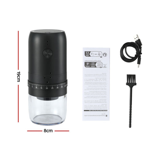Alona.com.au Appliances > Kitchen Appliances > Coffee Machines & Accessories Devanti Electric Coffee Grinder USB-C Rechargeable Portable Coffee Bean Grinder with 40 Precise Grind Settings | Automatic Spice Nut Pepper Grinder Mill with Cleaning Brush & Ground Coffee Container for Home Office Camping Travel, Black