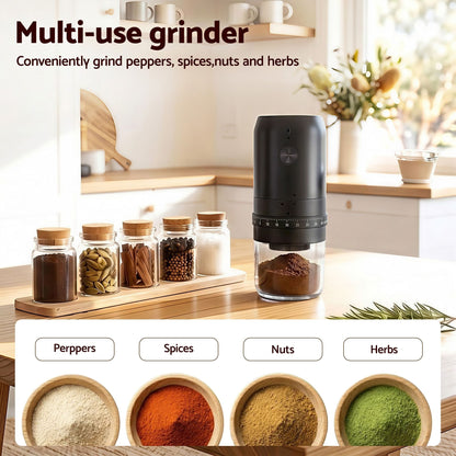 Alona.com.au Appliances > Kitchen Appliances > Coffee Machines & Accessories Devanti Electric Coffee Grinder USB-C Rechargeable Portable Coffee Bean Grinder with 40 Precise Grind Settings | Automatic Spice Nut Pepper Grinder Mill with Cleaning Brush & Ground Coffee Container for Home Office Camping Travel, Black