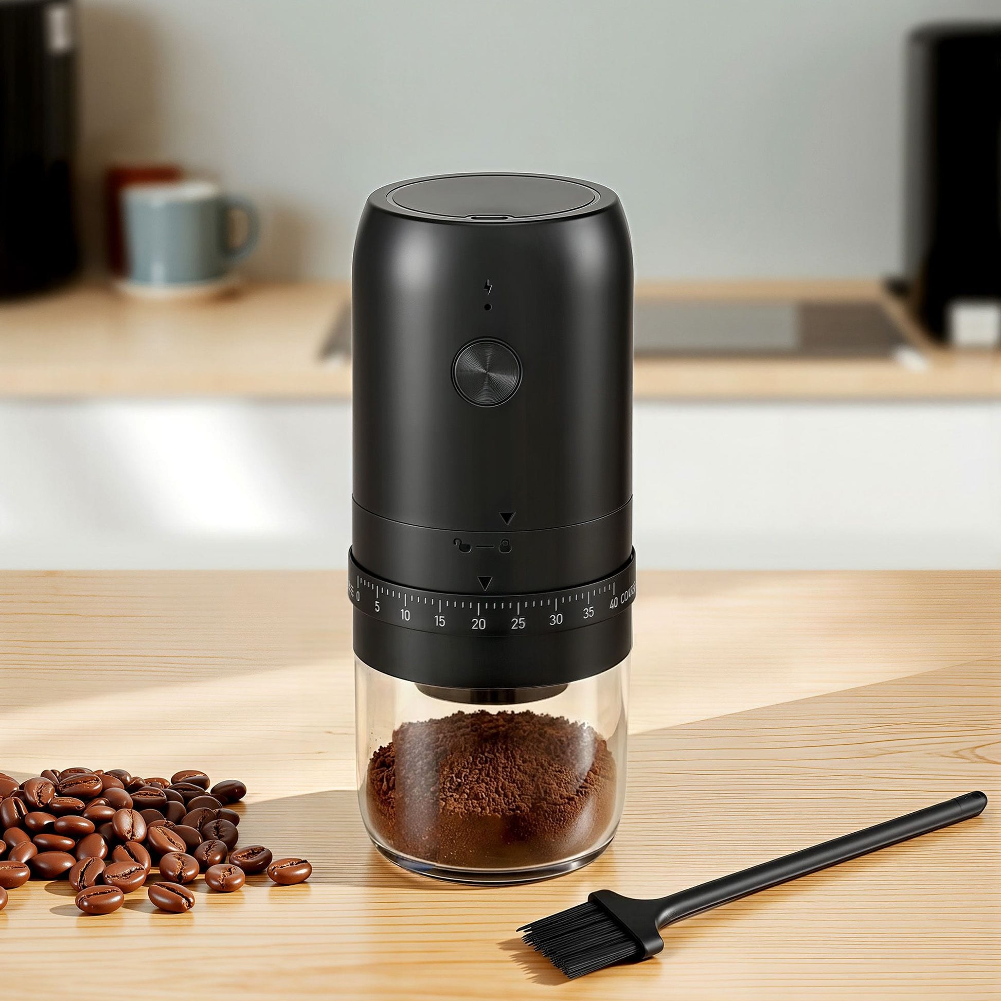Alona.com.au Appliances > Kitchen Appliances > Coffee Machines & Accessories Devanti Electric Coffee Grinder USB-C Rechargeable Portable Coffee Bean Grinder with 40 Precise Grind Settings | Automatic Spice Nut Pepper Grinder Mill with Cleaning Brush & Ground Coffee Container for Home Office Camping Travel, Black