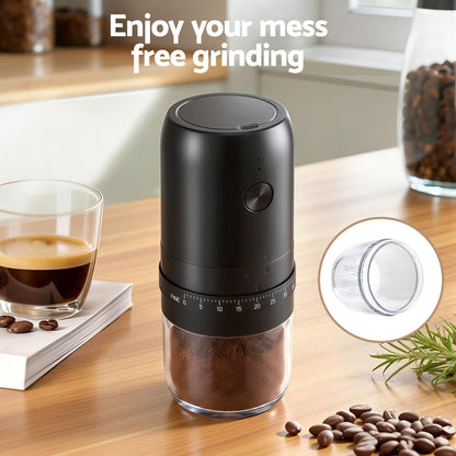 Alona.com.au Appliances > Kitchen Appliances > Coffee Machines & Accessories Devanti Electric Coffee Grinder USB-C Rechargeable Portable Coffee Bean Grinder with 40 Precise Grind Settings | Automatic Spice Nut Pepper Grinder Mill with Cleaning Brush & Ground Coffee Container for Home Office Camping Travel, Black