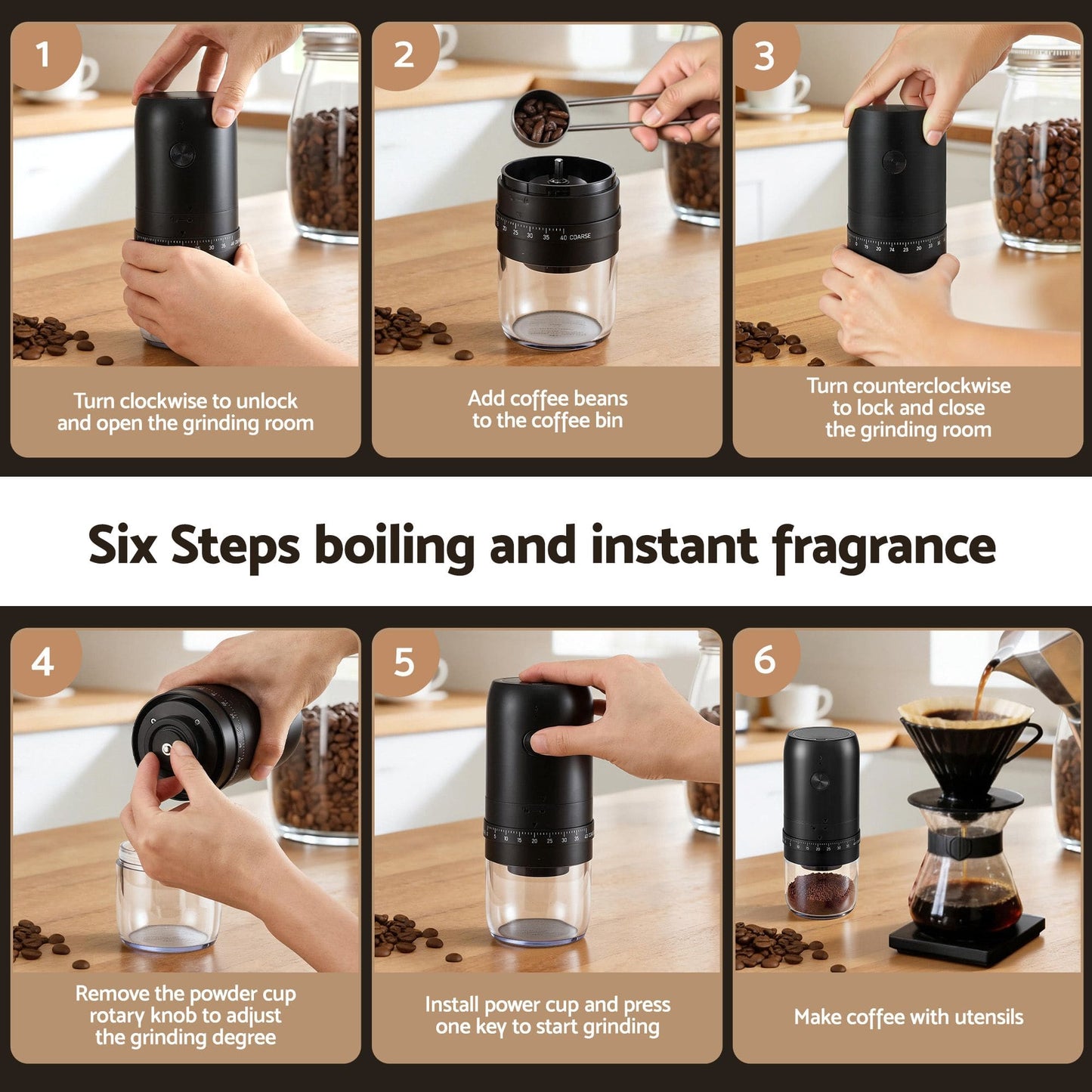 Alona.com.au Appliances > Kitchen Appliances > Coffee Machines & Accessories Devanti Electric Coffee Grinder USB-C Rechargeable Portable Coffee Bean Grinder with 40 Precise Grind Settings | Automatic Spice Nut Pepper Grinder Mill with Cleaning Brush & Ground Coffee Container for Home Office Camping Travel, Black