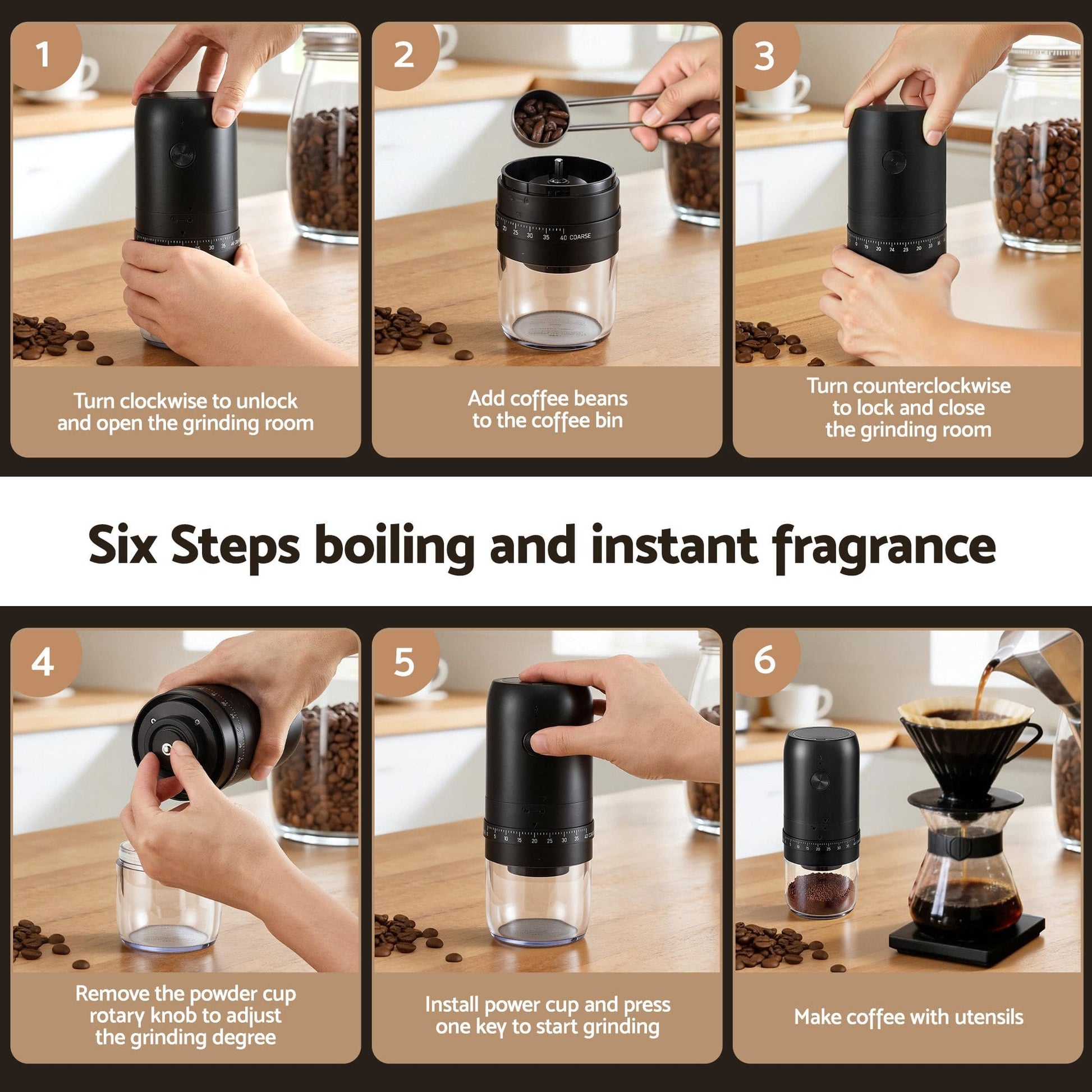 Alona.com.au Appliances > Kitchen Appliances > Coffee Machines & Accessories Devanti Electric Coffee Grinder USB-C Rechargeable Portable Coffee Bean Grinder with 40 Precise Grind Settings | Automatic Spice Nut Pepper Grinder Mill with Cleaning Brush & Ground Coffee Container for Home Office Camping Travel, Black