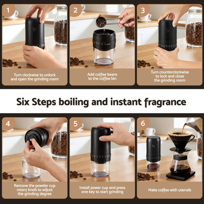 Alona.com.au Appliances > Kitchen Appliances > Coffee Machines & Accessories Devanti Electric Coffee Grinder USB-C Rechargeable Portable Coffee Bean Grinder with 40 Precise Grind Settings | Automatic Spice Nut Pepper Grinder Mill with Cleaning Brush & Ground Coffee Container for Home Office Camping Travel, Black