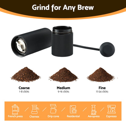 Alona.com.au Appliances > Kitchen Appliances > Coffee Machines & Accessories Devanti Manual Coffee Grinder with 24 Adjustable Settings | Hand Coffee Bean Burr Mill for Espresso French Press | Portable Stainless Steel Quiet Grinder with Storage Bag for Travel Camping, Black