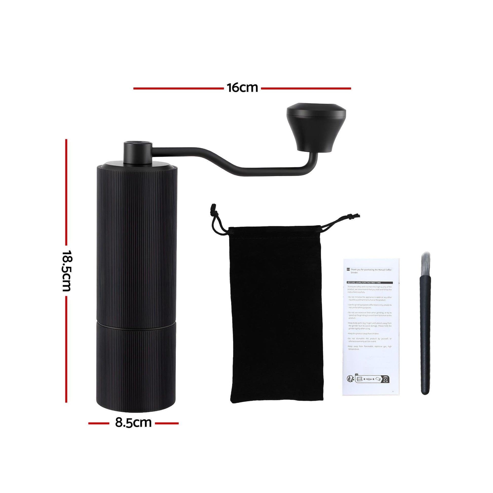 Alona.com.au Appliances > Kitchen Appliances > Coffee Machines & Accessories Devanti Manual Coffee Grinder with 24 Adjustable Settings | Hand Coffee Bean Burr Mill for Espresso French Press | Portable Stainless Steel Quiet Grinder with Storage Bag for Travel Camping, Black