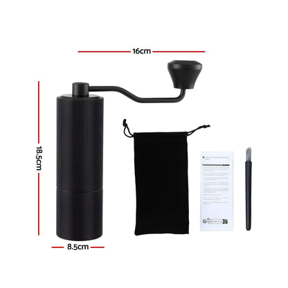Alona.com.au Appliances > Kitchen Appliances > Coffee Machines & Accessories Devanti Manual Coffee Grinder with 24 Adjustable Settings | Hand Coffee Bean Burr Mill for Espresso French Press | Portable Stainless Steel Quiet Grinder with Storage Bag for Travel Camping, Black