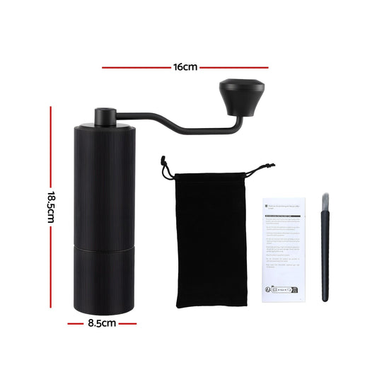 Alona.com.au Appliances > Kitchen Appliances > Coffee Machines & Accessories Devanti Manual Coffee Grinder with 24 Adjustable Settings | Hand Coffee Bean Burr Mill for Espresso French Press | Portable Stainless Steel Quiet Grinder with Storage Bag for Travel Camping, Black