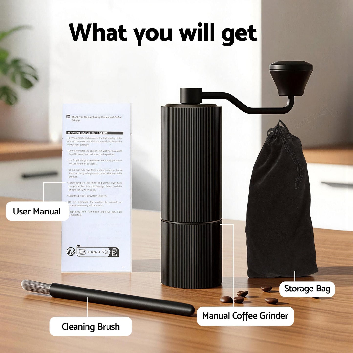 Alona.com.au Appliances > Kitchen Appliances > Coffee Machines & Accessories Devanti Manual Coffee Grinder with 24 Adjustable Settings | Hand Coffee Bean Burr Mill for Espresso French Press | Portable Stainless Steel Quiet Grinder with Storage Bag for Travel Camping, Black