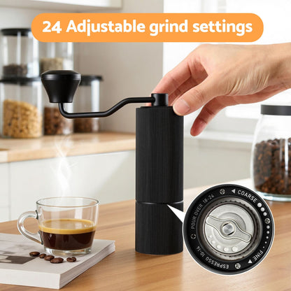 Alona.com.au Appliances > Kitchen Appliances > Coffee Machines & Accessories Devanti Manual Coffee Grinder with 24 Adjustable Settings | Hand Coffee Bean Burr Mill for Espresso French Press | Portable Stainless Steel Quiet Grinder with Storage Bag for Travel Camping, Black