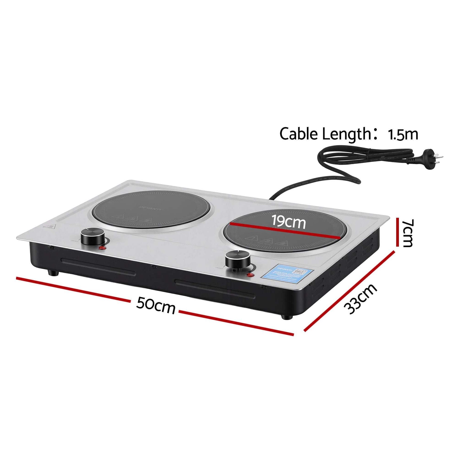 Alona.com.au Appliances > Kitchen Appliances > Cooktops & Stoves Devanti 2 Hobs Ceramic Cooktop Electric Hot Plate Infrared Knob Control 2400W