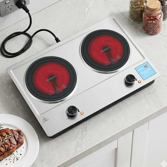 Alona.com.au Appliances > Kitchen Appliances > Cooktops & Stoves Devanti 2 Hobs Ceramic Cooktop Electric Hot Plate Infrared Knob Control 2400W