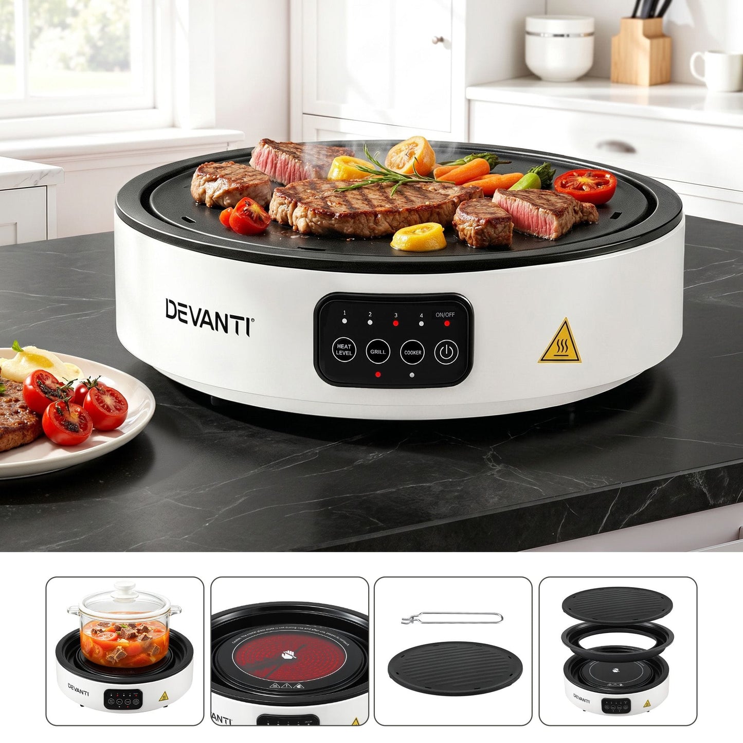 Alona.com.au Appliances > Kitchen Appliances > Cooktops & Stoves Devanti Ceramic Cooktop Electric Hot Plate Countertop Grill Cooker White