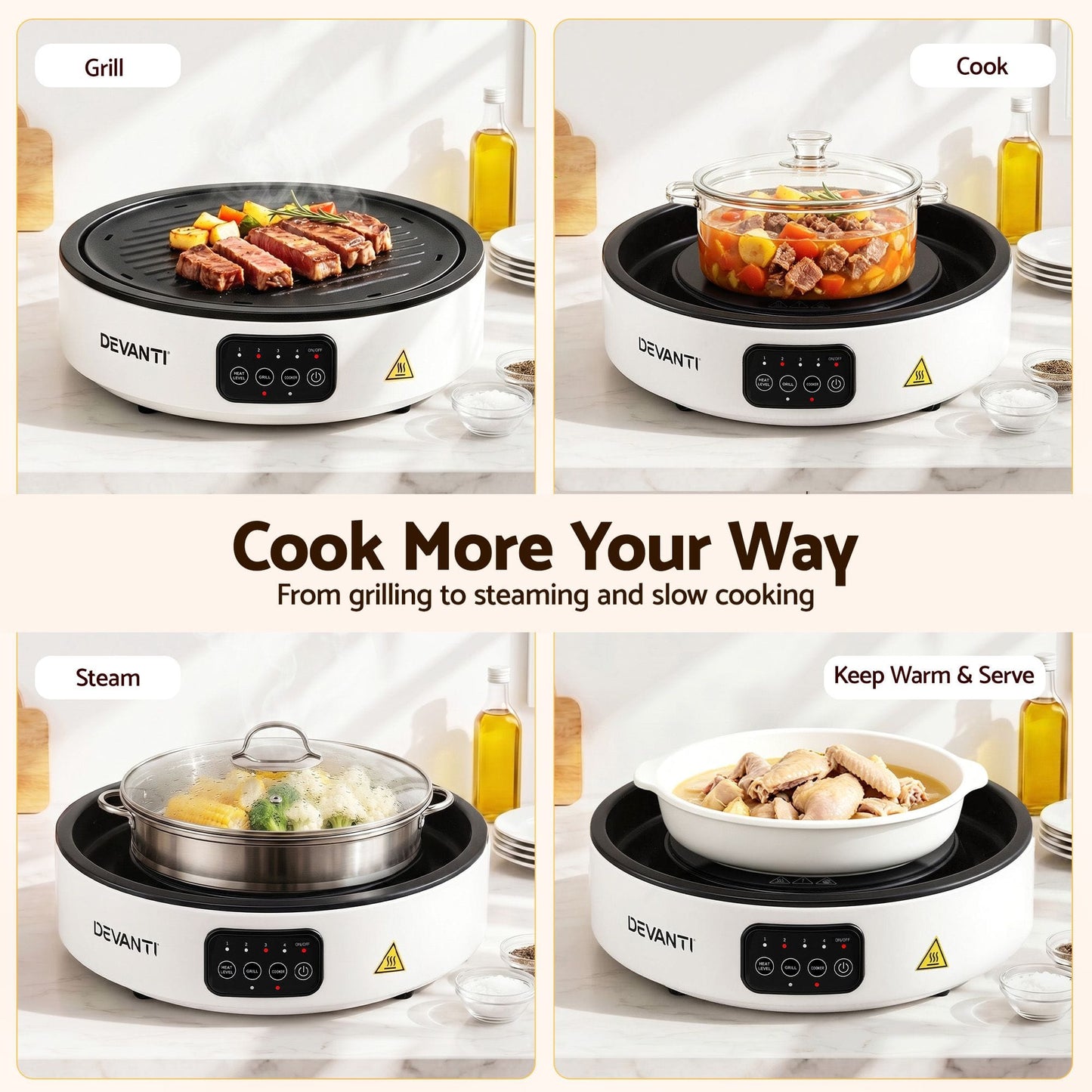 Alona.com.au Appliances > Kitchen Appliances > Cooktops & Stoves Devanti Ceramic Cooktop Electric Hot Plate Countertop Grill Cooker White