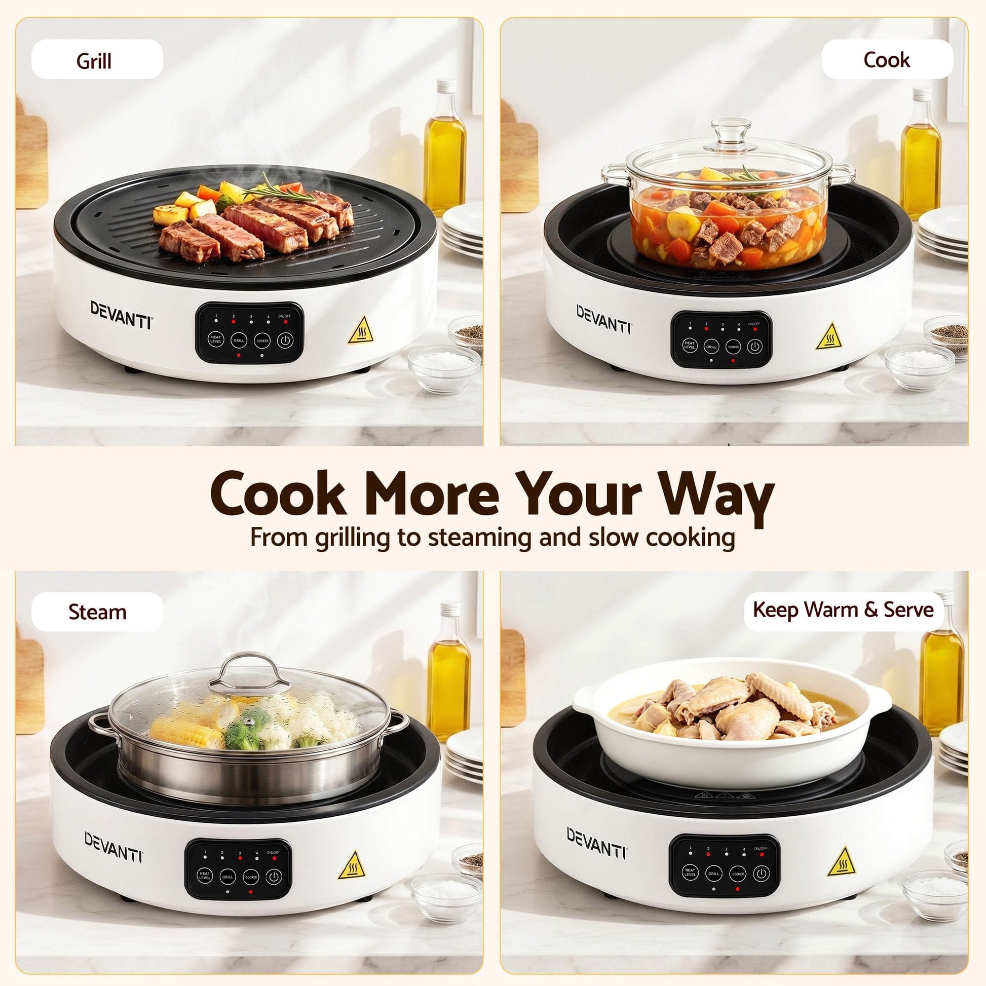 Alona.com.au Appliances > Kitchen Appliances > Cooktops & Stoves Devanti Ceramic Cooktop Electric Hot Plate Countertop Grill Cooker White