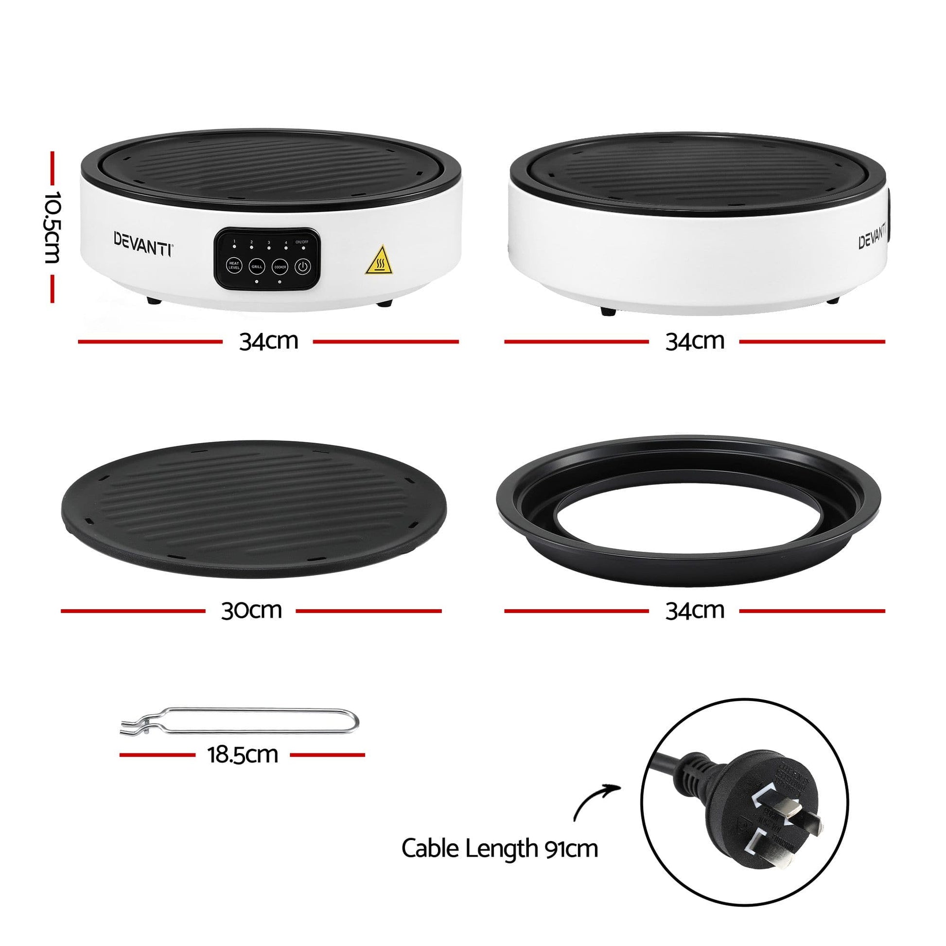 Alona.com.au Appliances > Kitchen Appliances > Cooktops & Stoves Devanti Ceramic Cooktop Electric Hot Plate Countertop Grill Cooker White