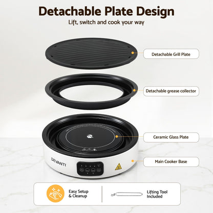 Alona.com.au Appliances > Kitchen Appliances > Cooktops & Stoves Devanti Ceramic Cooktop Electric Hot Plate Countertop Grill Cooker White
