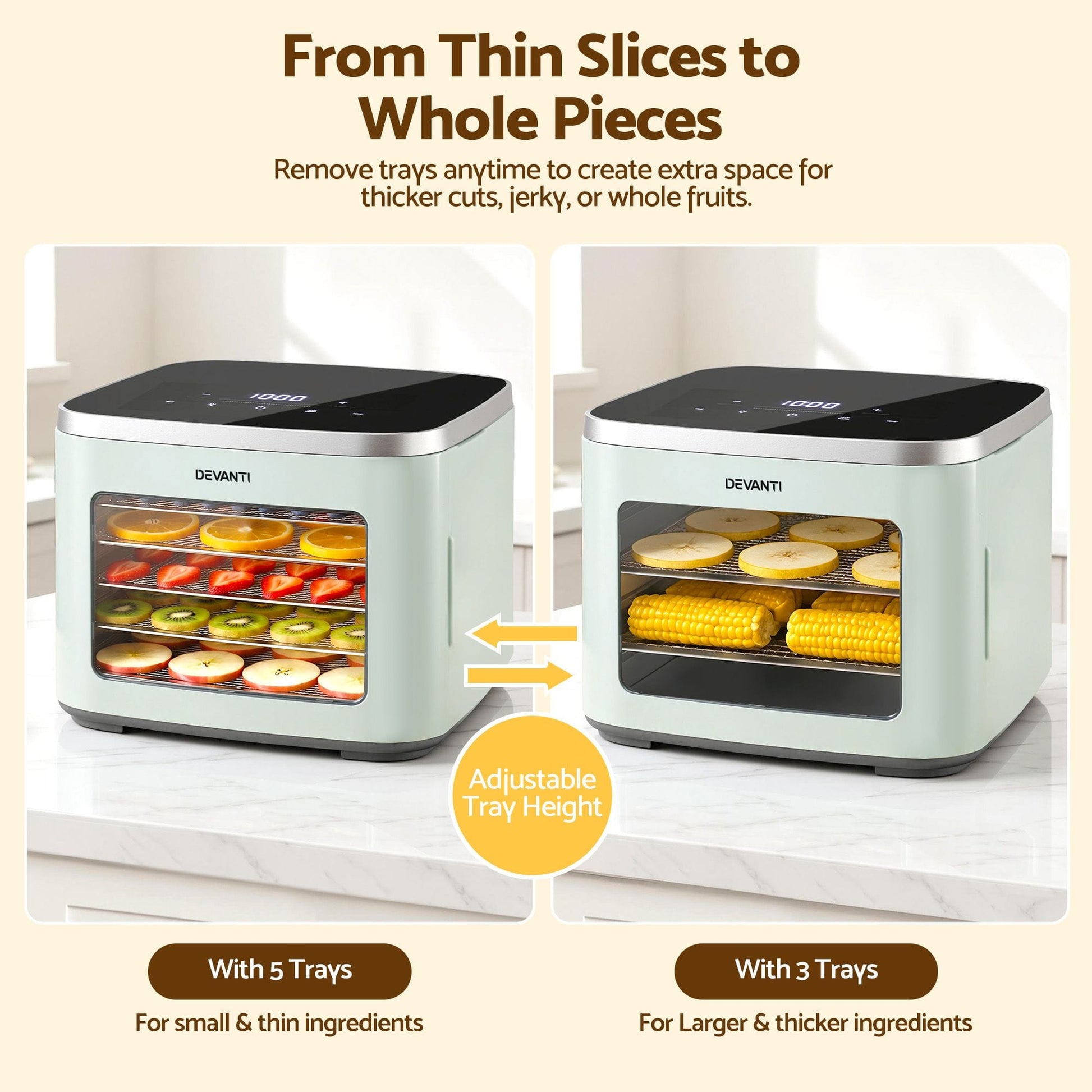 Alona.com.au Appliances > Kitchen Appliances > Food Dehydrators Devanti Food Dehydrator Machine 5 Tray Mini Fruit Dryer Maker Green