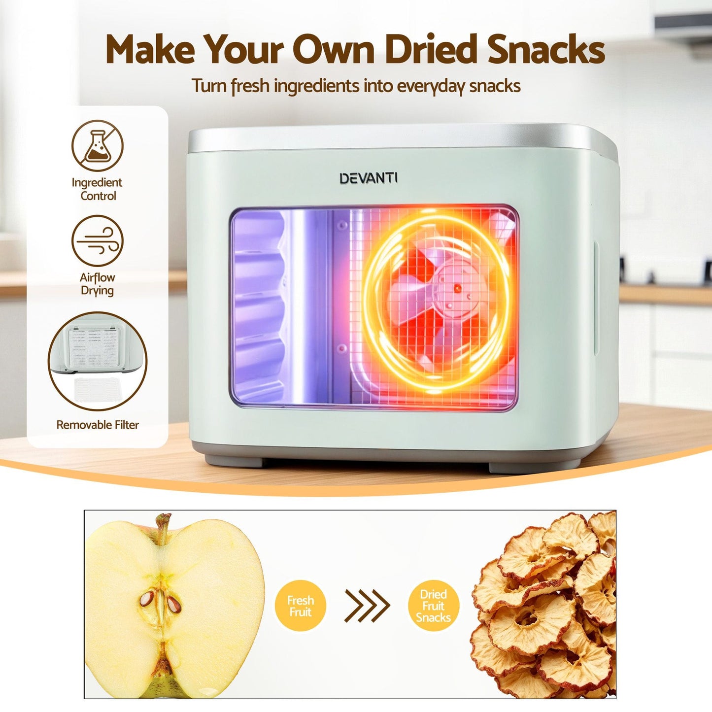 Alona.com.au Appliances > Kitchen Appliances > Food Dehydrators Devanti Food Dehydrator Machine 5 Tray Mini Fruit Dryer Maker Green