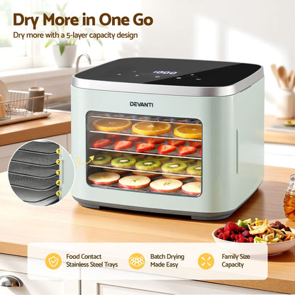 Alona.com.au Appliances > Kitchen Appliances > Food Dehydrators Devanti Food Dehydrator Machine 5 Tray Mini Fruit Dryer Maker Green