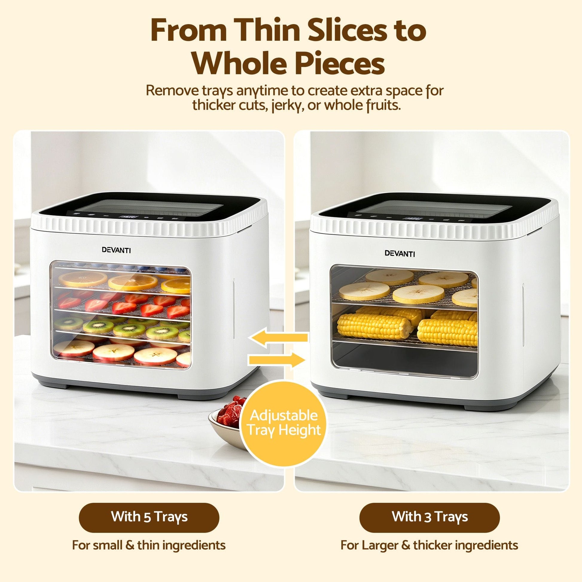 Alona.com.au Appliances > Kitchen Appliances > Food Dehydrators Devanti Food Dehydrator Machine 5 Tray Mini Fruit Dryer Maker White