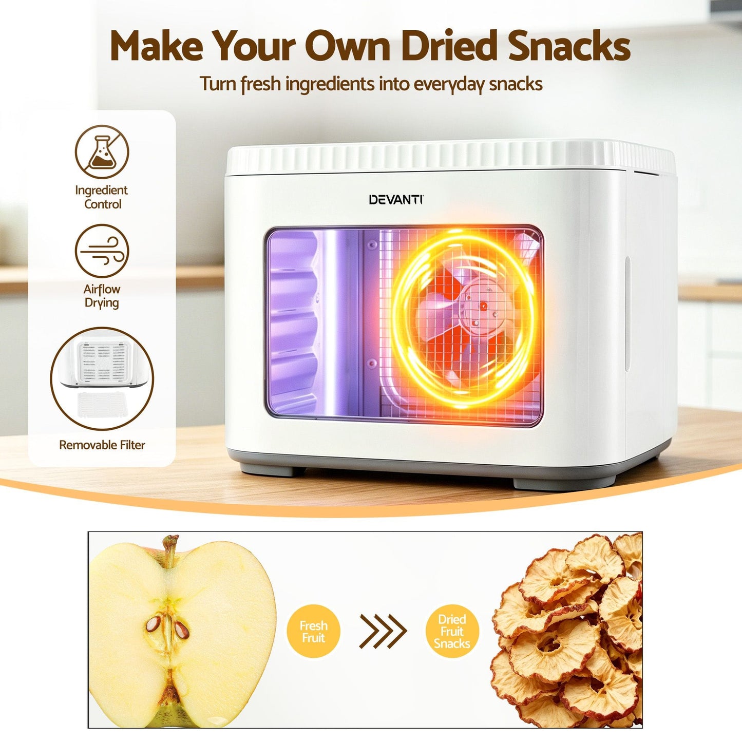 Alona.com.au Appliances > Kitchen Appliances > Food Dehydrators Devanti Food Dehydrator Machine 5 Tray Mini Fruit Dryer Maker White