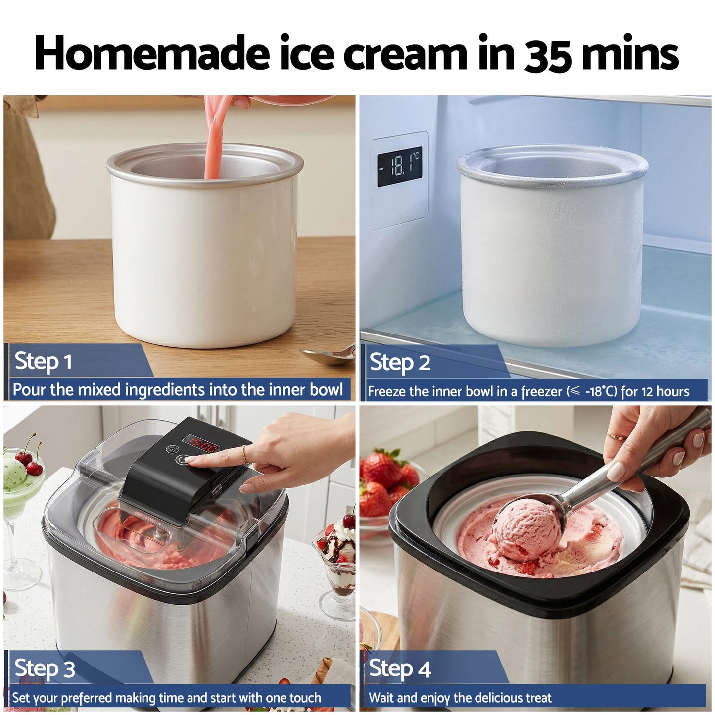 Alona.com.au Appliances > Kitchen Appliances > Ice Makers Devanti Ice Cream Maker Machine 2L Homemade Gelato Sorbet Frozen Drinks Sliver