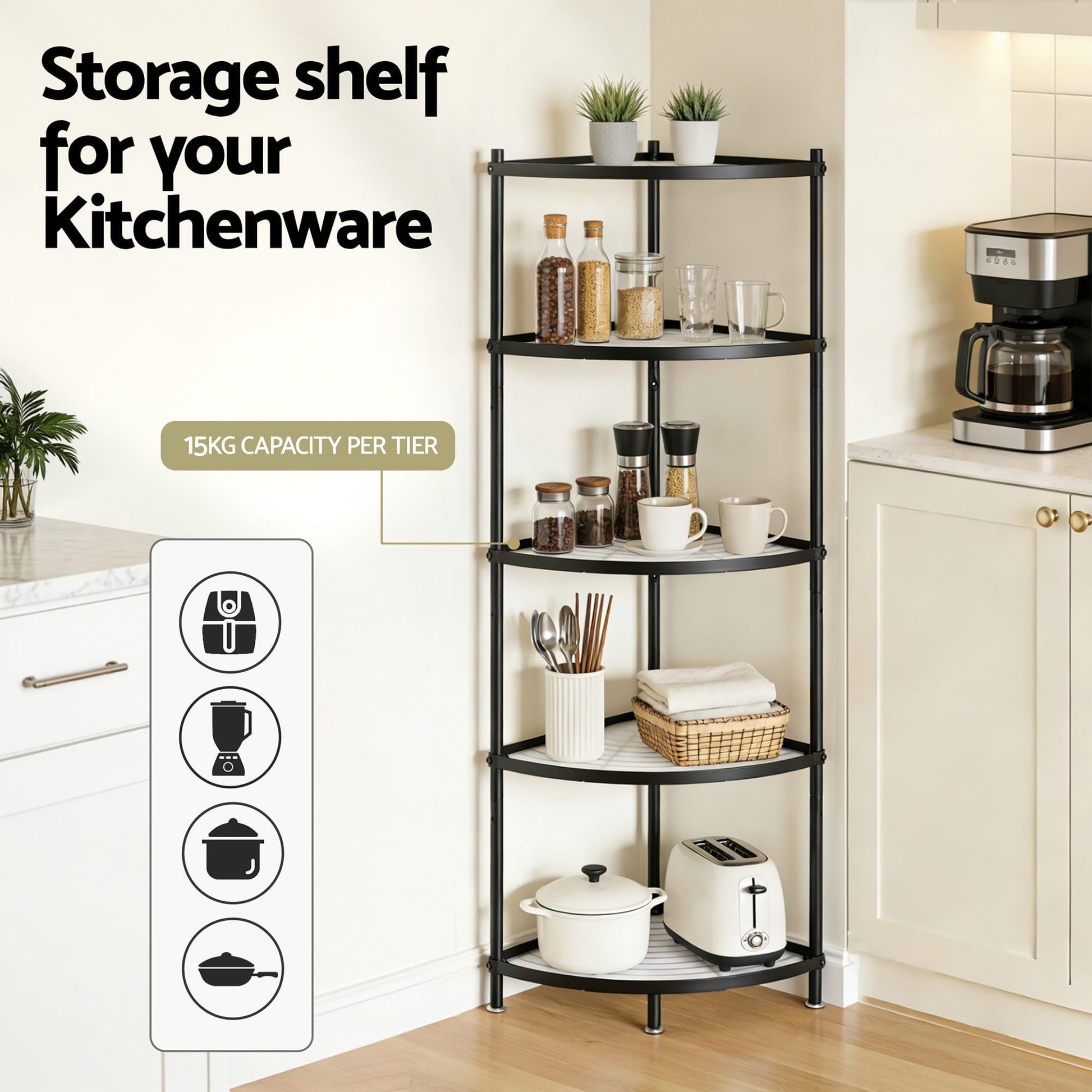 Alona.com.au Appliances > Kitchen Appliances > Kitchen Appliance Accessories Artiss 5-Tier Kitchen Corner Shelf Rack Stand Microwave Metal Storage Shelves