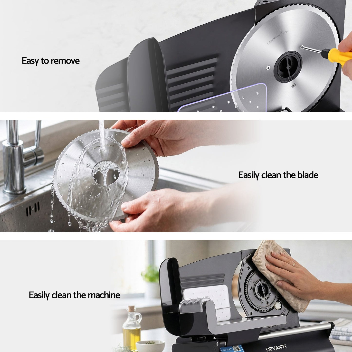 Alona.com.au Appliances > Kitchen Appliances > Kitchen Appliance Accessories Devanti Meat Slicer Bread Vegetable, 200W Power 0-15mm Adjustable Easy Clean Stable Stainless Steel Blade Food Slicer for Kitchen Commercial, Black